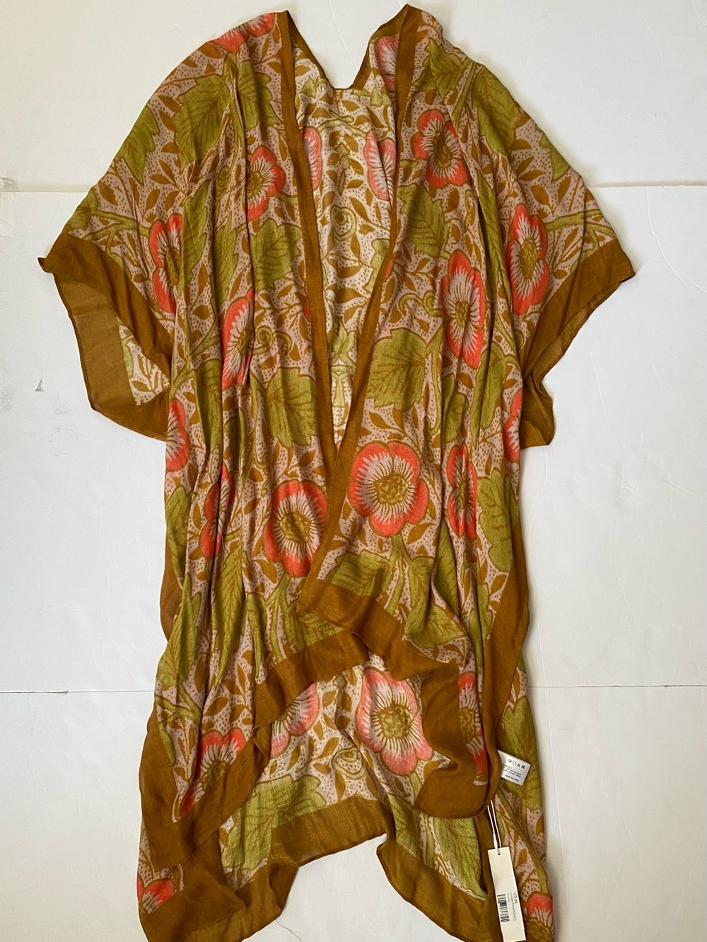 Bohemian Floral Tunic Kimono - Brown, Olive & Coral